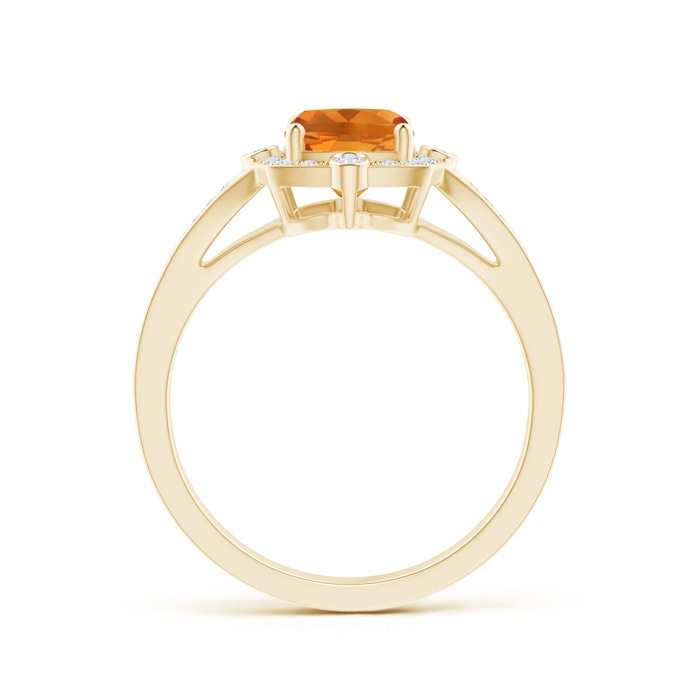 8x6mm AAA Art Deco Inspired Cushion Citrine Ring with Diamond Halo in Yellow Gold product image