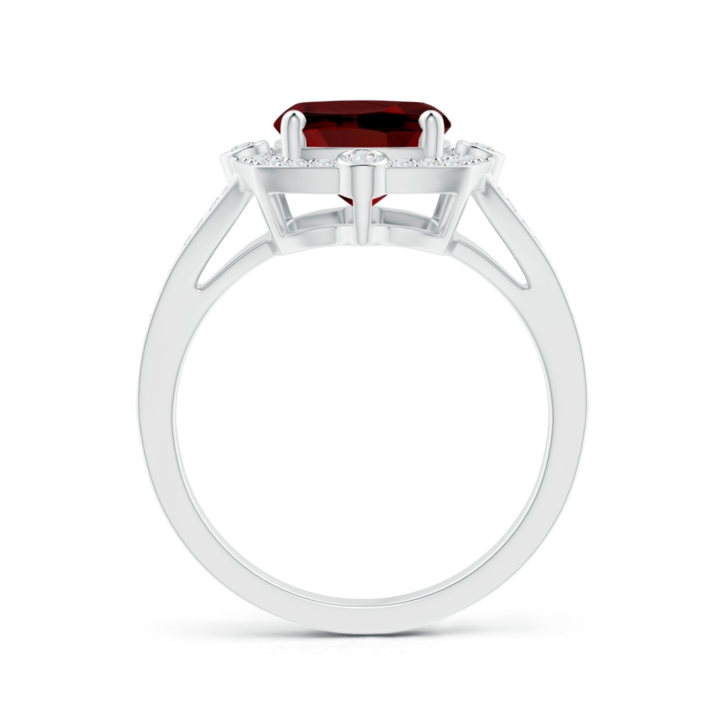 10x8mm AAAA Art Deco Inspired Cushion Garnet Ring with Diamond Halo in White Gold Product Image