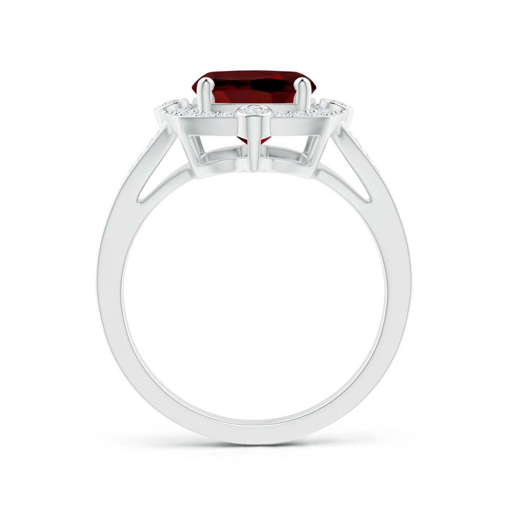 10x8mm AAAA Art Deco Inspired Cushion Garnet Ring with Diamond Halo in White Gold - side 199