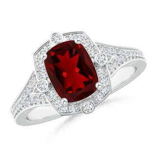 8x6mm AAAA Art Deco Inspired Cushion Garnet Ring with Diamond Halo in P950 Platinum