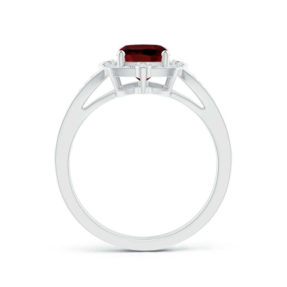 8x6mm AAAA Art Deco Inspired Cushion Garnet Ring with Diamond Halo in White Gold product image