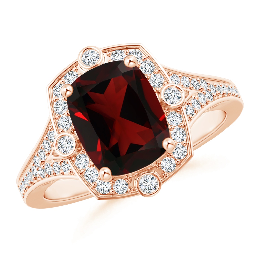 9.05x7.02x4.22mm AAA GIA Certified Art Deco Inspired Garnet Ring with Halo in Rose Gold