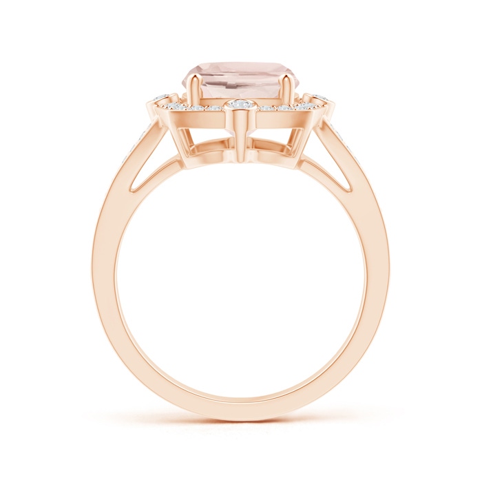 10x8mm A Art Deco Inspired Cushion Morganite Ring with Diamond Halo in Rose Gold product image