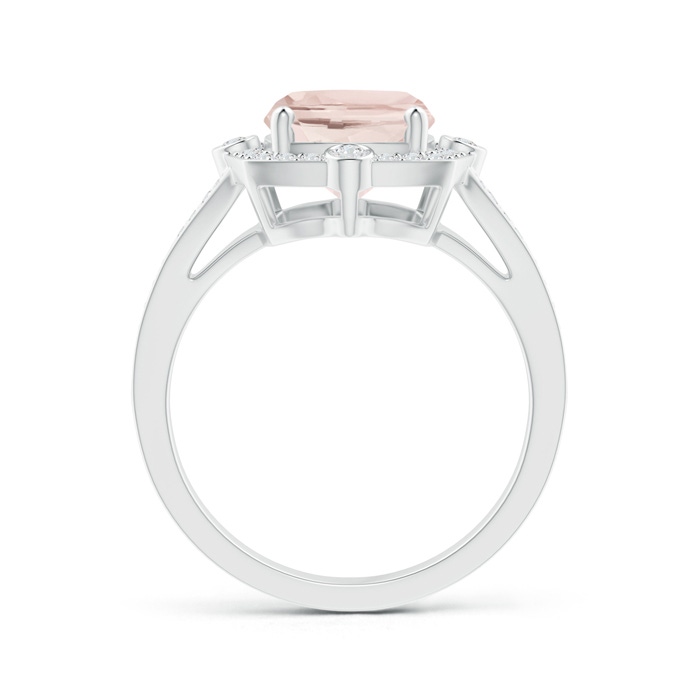 10x8mm A Art Deco Inspired Cushion Morganite Ring with Diamond Halo in White Gold product image