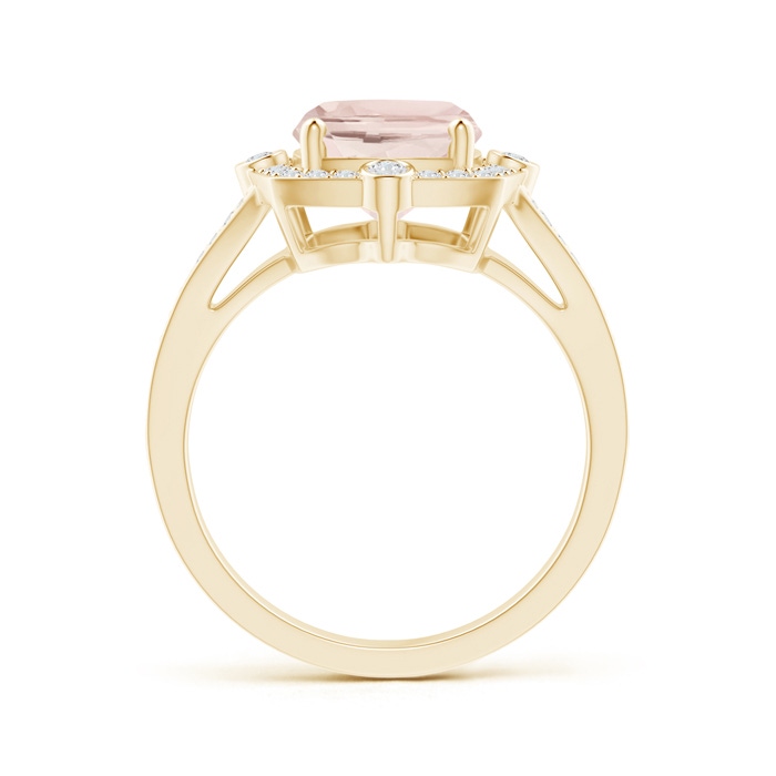10x8mm A Art Deco Inspired Cushion Morganite Ring with Diamond Halo in Yellow Gold product image