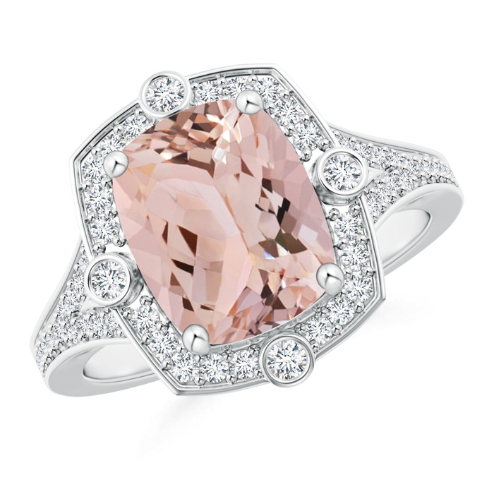 10x8mm AAA Art Deco Inspired Cushion Morganite Ring with Diamond Halo in P950 Platinum 