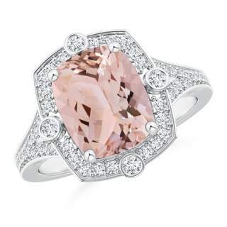 10x8mm AAA Art Deco Inspired Cushion Morganite Ring with Diamond Halo in White Gold