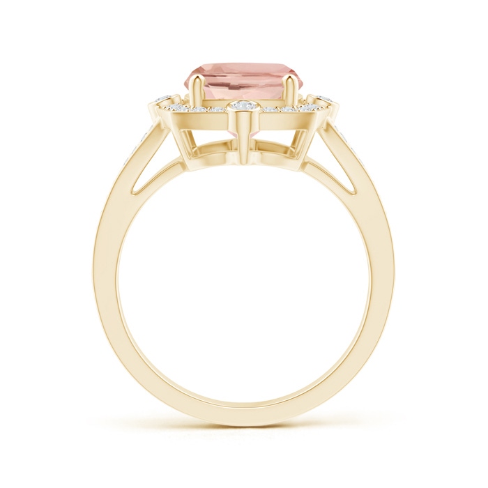 10x8mm AAA Art Deco Inspired Cushion Morganite Ring with Diamond Halo in Yellow Gold product image