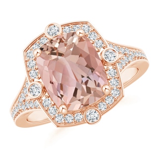 10x8mm AAAA Art Deco Inspired Cushion Morganite Ring with Diamond Halo in Rose Gold