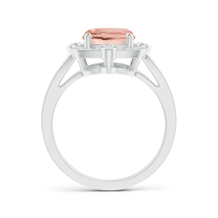 10x8mm AAAA Art Deco Inspired Cushion Morganite Ring with Diamond Halo in White Gold Product Image