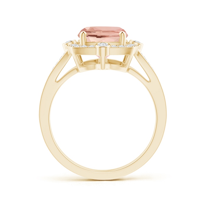 10x8mm AAAA Art Deco Inspired Cushion Morganite Ring with Diamond Halo in Yellow Gold product image