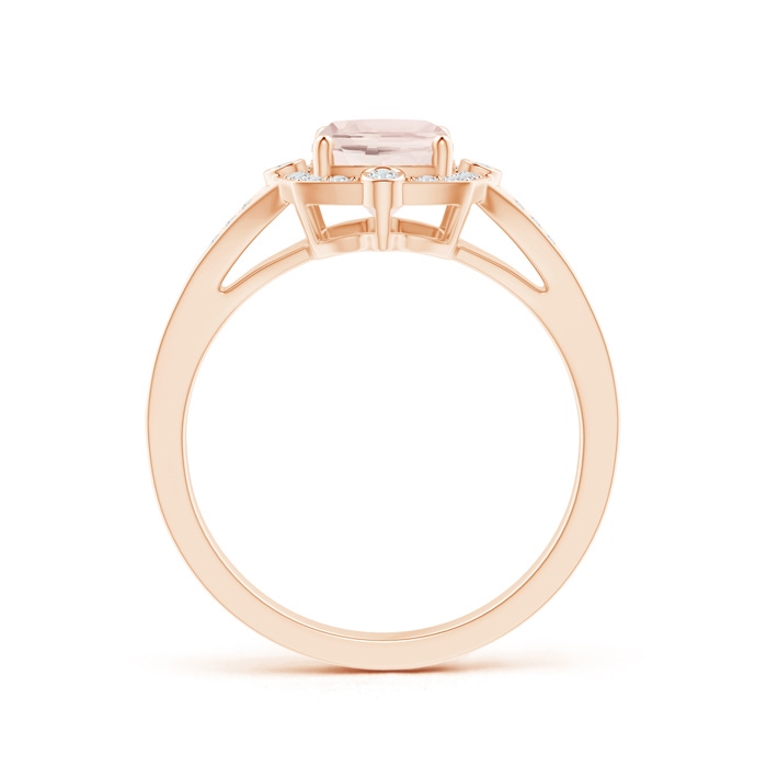 8x6mm A Art Deco Inspired Cushion Morganite Ring with Diamond Halo in Rose Gold product image