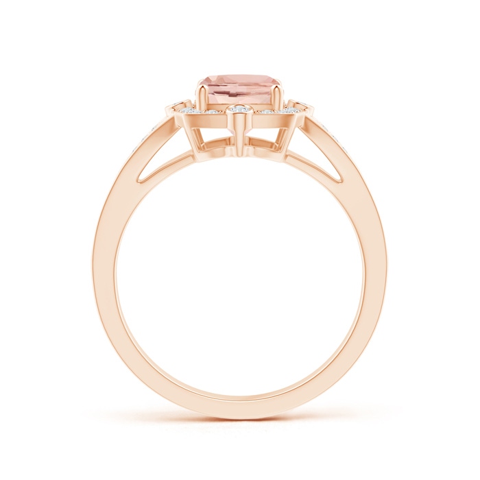 8x6mm AAAA Art Deco Inspired Cushion Morganite Ring with Diamond Halo in Rose Gold product image