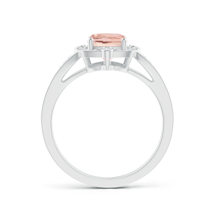 8x6mm AAAA Art Deco Inspired Cushion Morganite Ring with Diamond Halo in White Gold product image