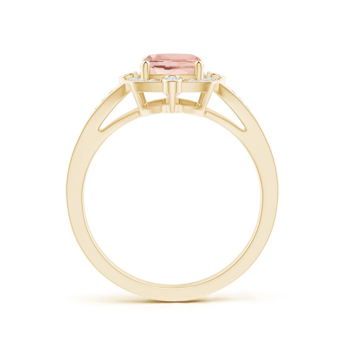 8x6mm AAAA Art Deco Inspired Cushion Morganite Ring with Diamond Halo in Yellow Gold product image