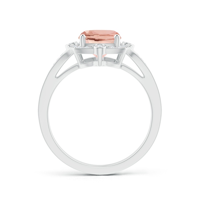 9x7mm AAAA Art Deco Inspired Cushion Morganite Ring with Diamond Halo in White Gold product image