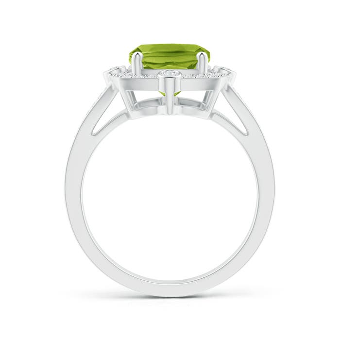 10x8mm AAA Art Deco Inspired Cushion Peridot Ring with Diamond Halo in P950 Platinum