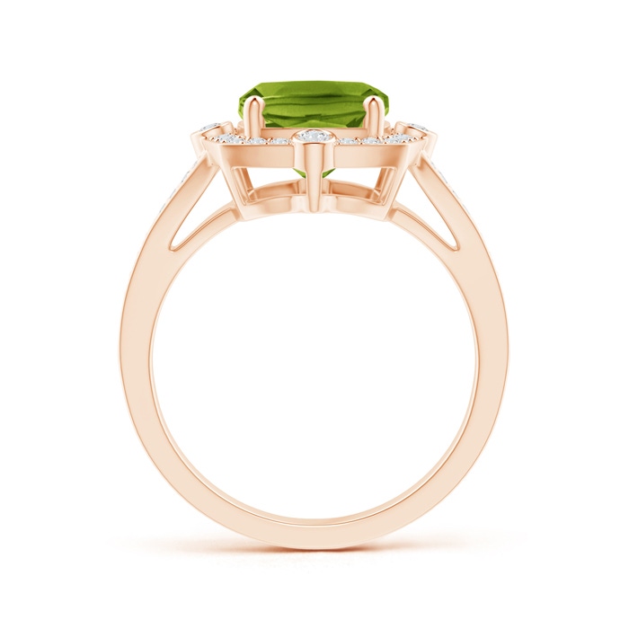 10x8mm AAAA Art Deco Inspired Cushion Peridot Ring with Diamond Halo in Rose Gold product image