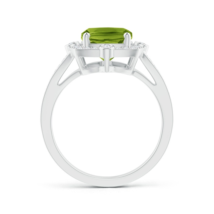 10x8mm AAAA Art Deco Inspired Cushion Peridot Ring with Diamond Halo in White Gold product image
