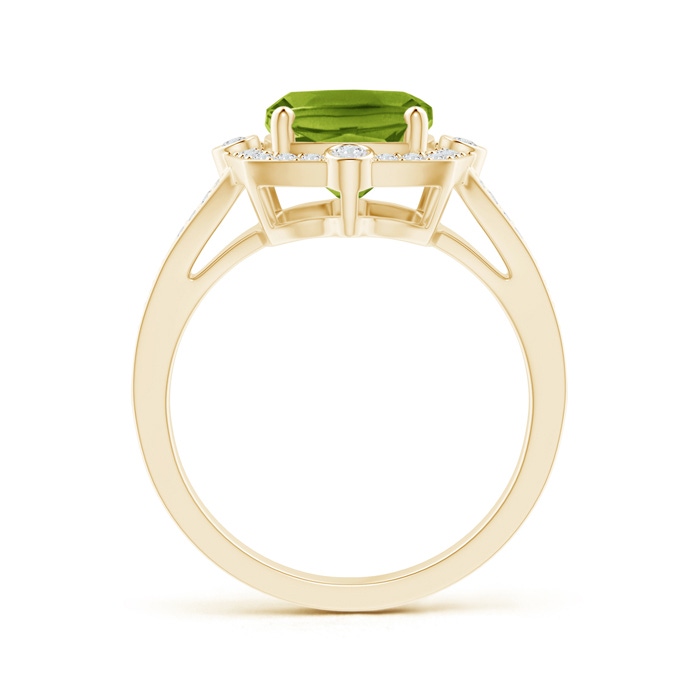 10x8mm AAAA Art Deco Inspired Cushion Peridot Ring with Diamond Halo in Yellow Gold Product Image