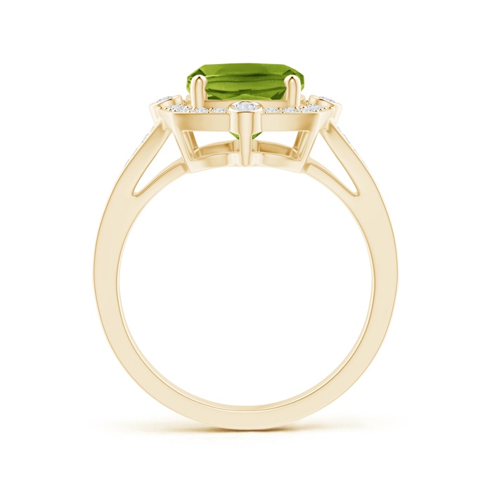 10x8mm AAAA Art Deco Inspired Cushion Peridot Ring with Diamond Halo in Yellow Gold product image