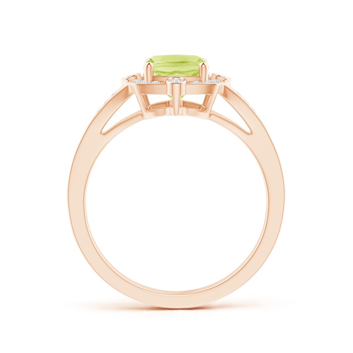 8x6mm A Art Deco Inspired Cushion Peridot Ring with Diamond Halo in Rose Gold product image