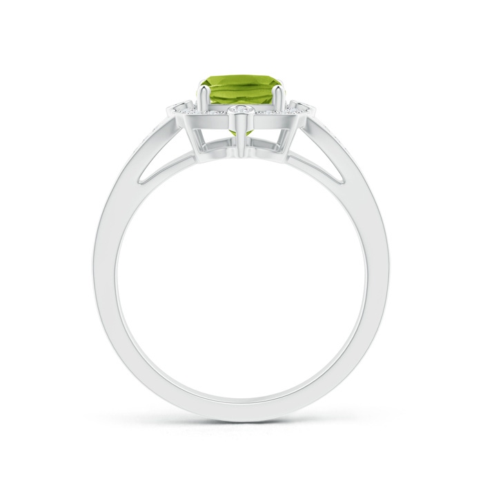8x6mm AAA Art Deco Inspired Cushion Peridot Ring with Diamond Halo in White Gold product image