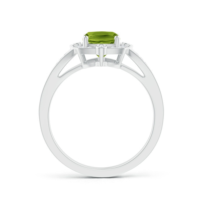 8x6mm AAAA Art Deco Inspired Cushion Peridot Ring with Diamond Halo in P950 Platinum Product Image