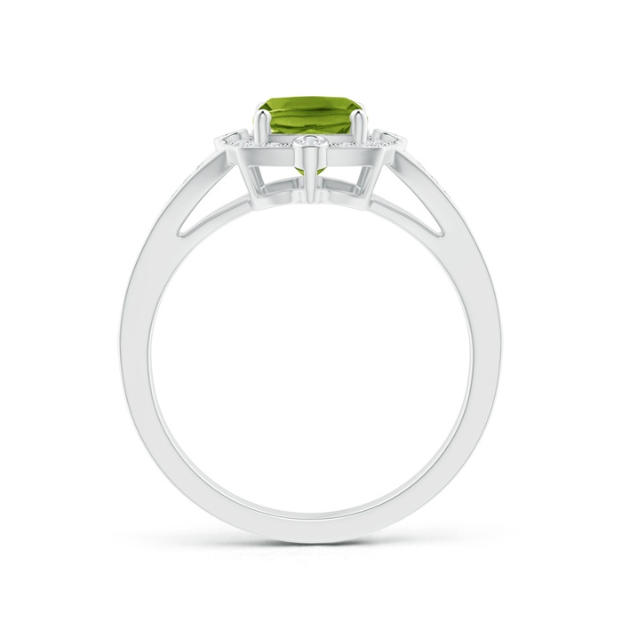 8x6mm AAAA Art Deco Inspired Cushion Peridot Ring with Diamond Halo in P950 Platinum product image