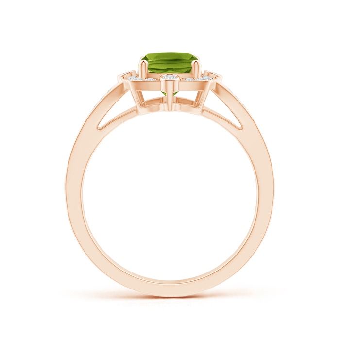 8x6mm AAAA Art Deco Inspired Cushion Peridot Ring with Diamond Halo in Rose Gold product image