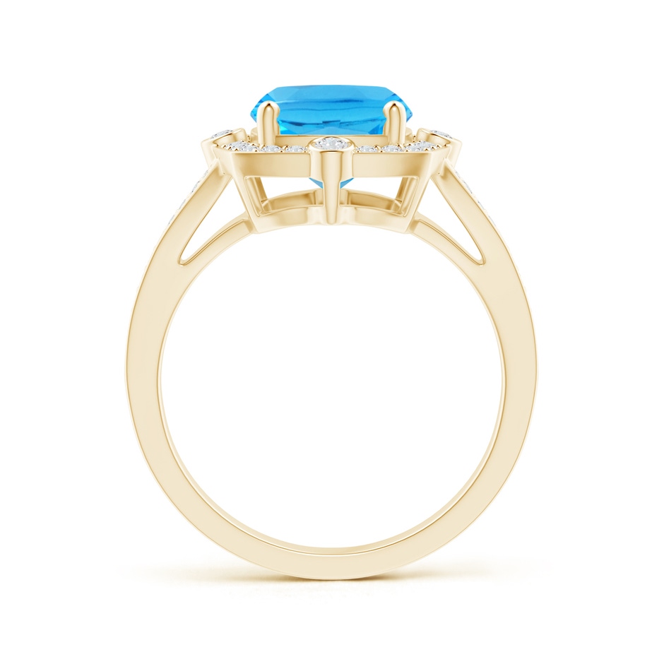 10x8mm AAA Art Deco Inspired Cushion Swiss Blue Ring with Diamond Halo in Yellow Gold product image