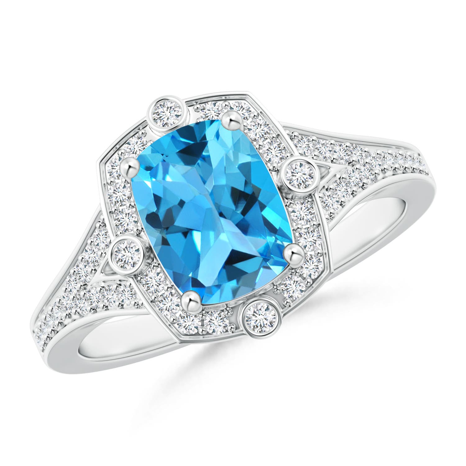 AAA - Swiss Blue Topaz / 1.88 CT / 14 KT White Gold