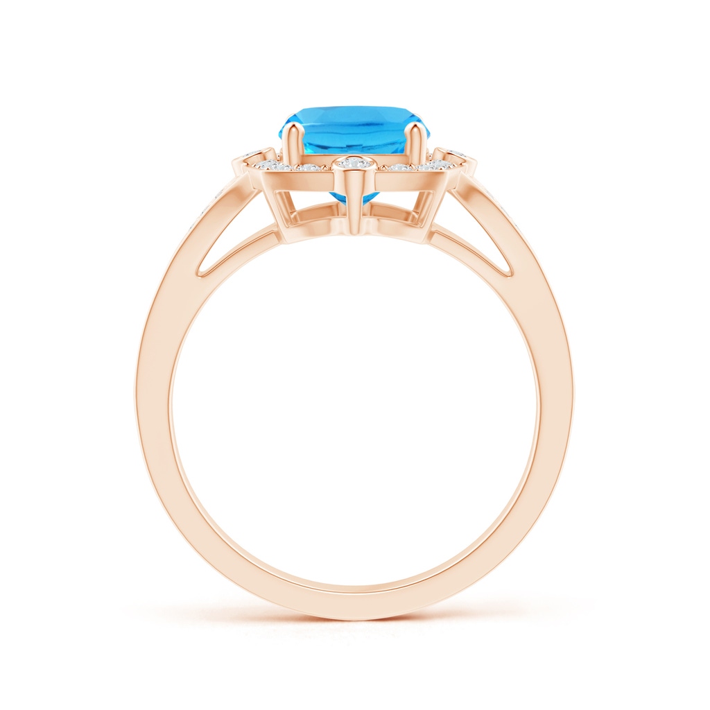9x7mm AAA Art Deco Inspired Cushion Swiss Blue Ring with Diamond Halo in Rose Gold Product Image