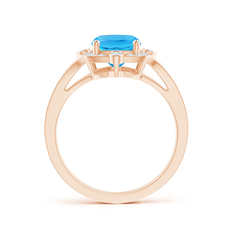 9x7mm AAA Art Deco Inspired Cushion Swiss Blue Ring with Diamond Halo in Rose Gold product image