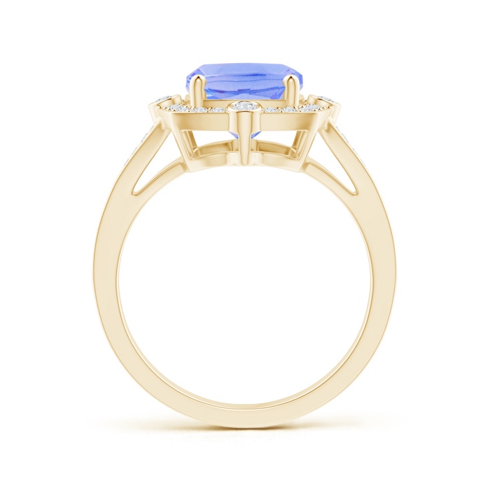 10x8mm A Art Deco Inspired Cushion Tanzanite Ring with Diamond Halo in Yellow Gold product image