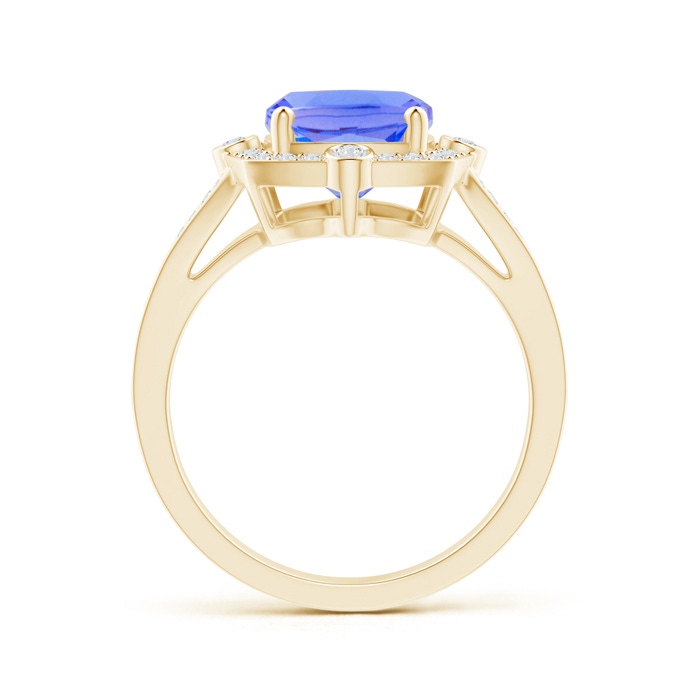 10x8mm AA Art Deco Inspired Cushion Tanzanite Ring with Diamond Halo in Yellow Gold product image