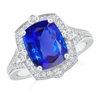 10x8mm AAA Art Deco Inspired Cushion Tanzanite Ring with Diamond Halo in P950 Platinum