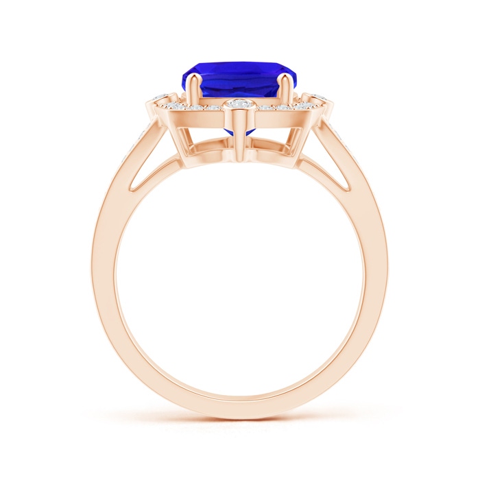 10x8mm AAA Art Deco Inspired Cushion Tanzanite Ring with Diamond Halo in Rose Gold Product Image