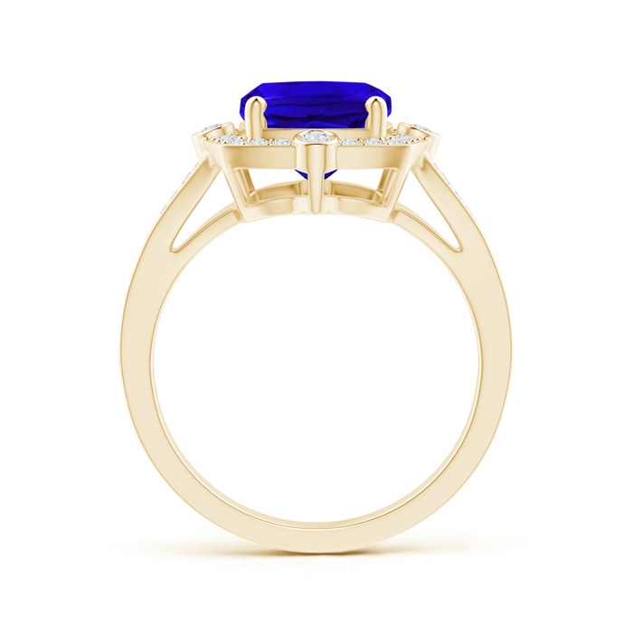 10x8mm AAAA Art Deco Inspired Cushion Tanzanite Ring with Diamond Halo in Yellow Gold Product Image