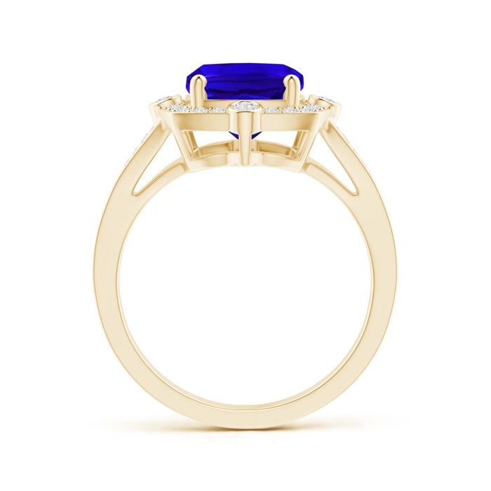 10x8mm AAAA Art Deco Inspired Cushion Tanzanite Ring with Diamond Halo in Yellow Gold product image
