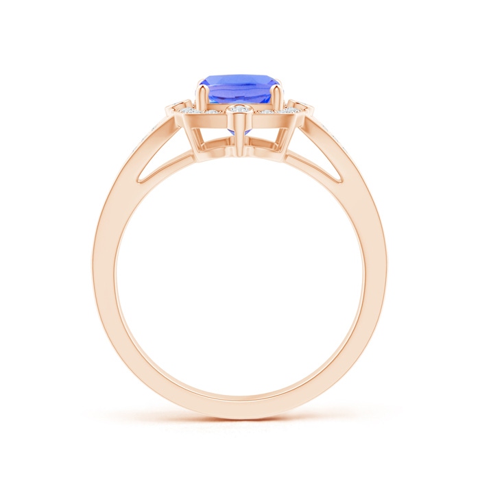8x6mm AA Art Deco Inspired Cushion Tanzanite Ring with Diamond Halo in 10K Rose Gold Product Image