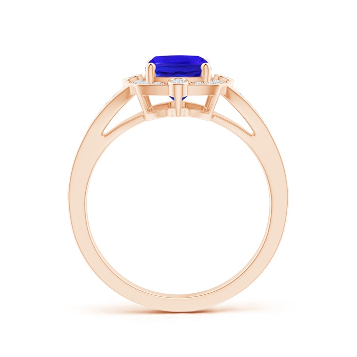 8x6mm AAA Art Deco Inspired Cushion Tanzanite Ring with Diamond Halo in Rose Gold Product Image