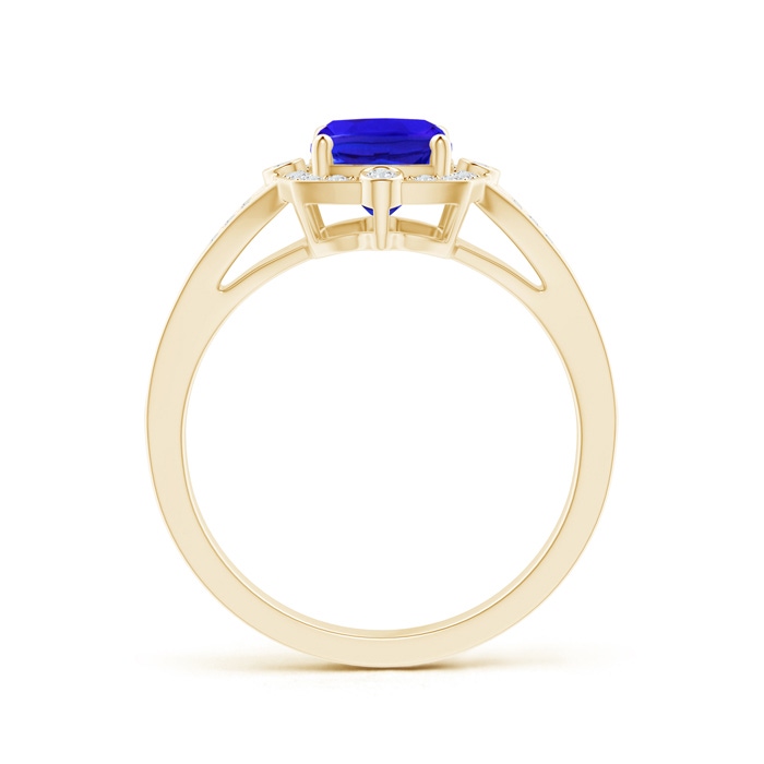 8x6mm AAA Art Deco Inspired Cushion Tanzanite Ring with Diamond Halo in Yellow Gold product image