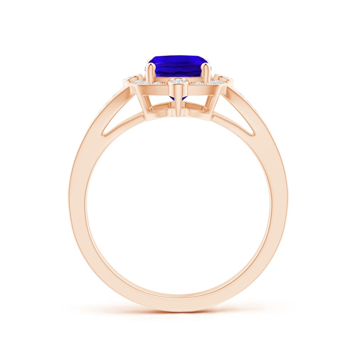 8x6mm AAAA Art Deco Inspired Cushion Tanzanite Ring with Diamond Halo in Rose Gold product image