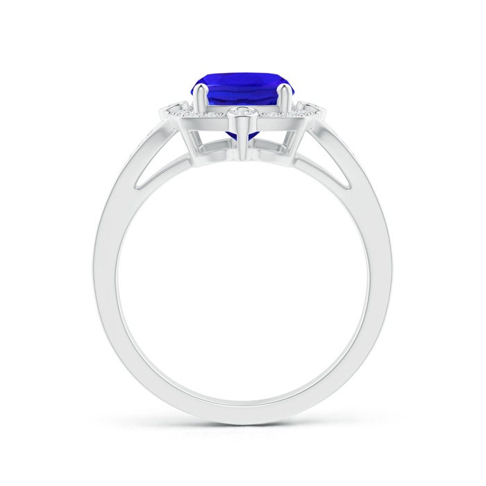 9x7mm AAA Art Deco Inspired Cushion Tanzanite Ring with Diamond Halo in White Gold Product Image