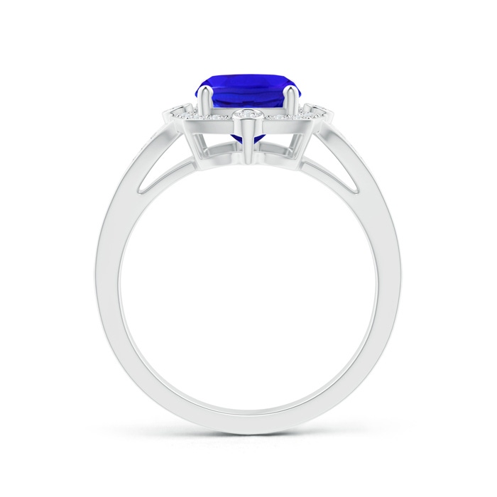 9x7mm AAA Art Deco Inspired Cushion Tanzanite Ring with Diamond Halo in White Gold product image