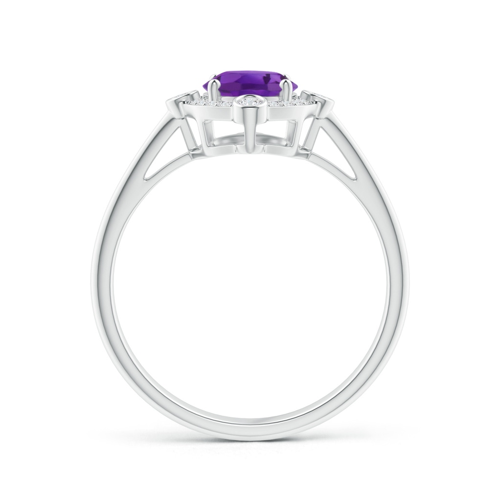 8x6mm AAA Deco Inspired Oval Amethyst and Diamond Halo Ring in White Gold Product Image