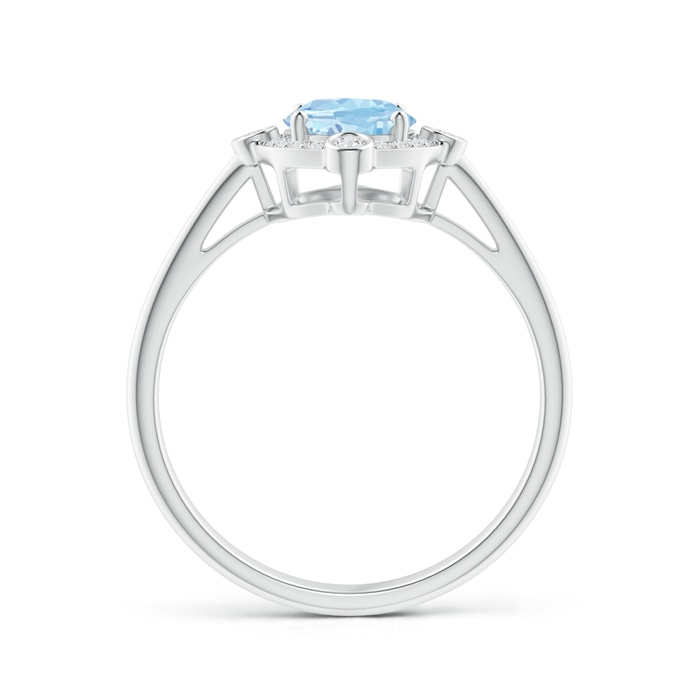 8x6mm AAA Deco Inspired Oval Aquamarine and Diamond Halo Ring in White Gold Product Image