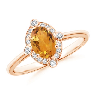 7x5mm AA Deco Inspired Oval Citrine and Diamond Halo Ring in 9K Rose Gold
