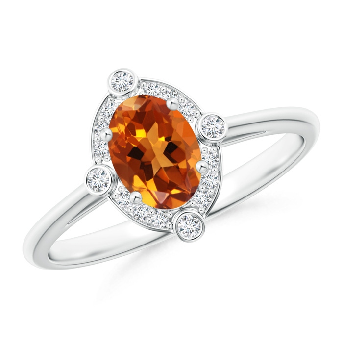 7x5mm AAAA Deco Inspired Oval Citrine and Diamond Halo Ring in P950 Platinum 